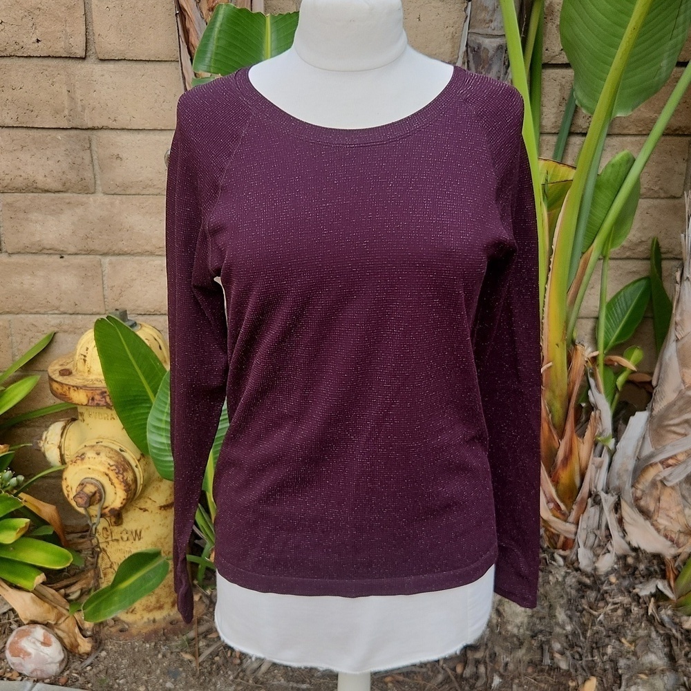 Athleta Speedlight Glow Top Burgundy Sparkle Raglan Large